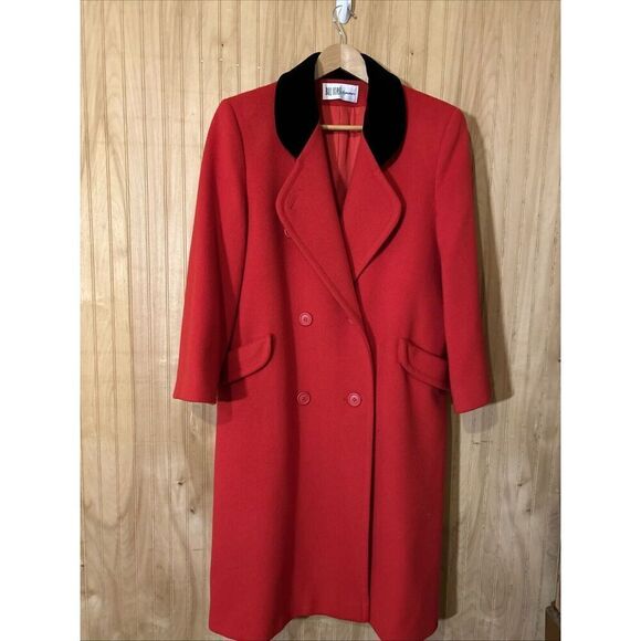 Bill Blass Signature Wool Coat Women Black Velvet Collar VTG 80s - Picture 2 of 8